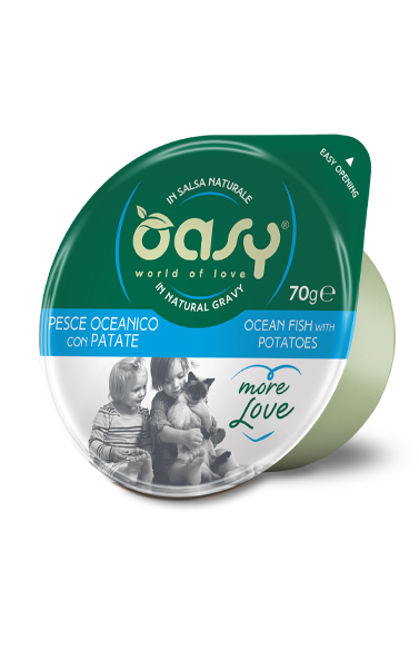 Oasy Gatto More Love Pesce Oceanico e Patate 70g Cup Oasy Gatto More Love Pesce Oceanico e Patate 70g Cup